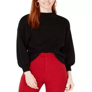 LINE & DOT Revolve Crop Sweater Women's S Black Balloon Sleeve Rib Knit Luxury